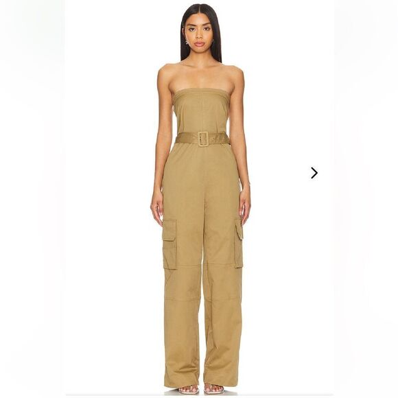 NWT Lovers & Friends Sydney Jumpsuit khaki tan wide leg cargo pants Revolve S - Picture 1 of 13